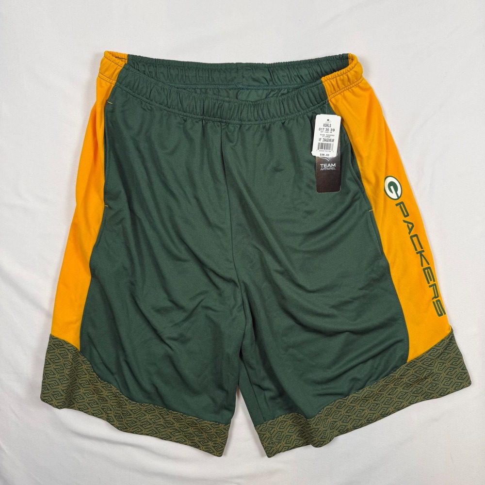 Majestic NFL Green Bay Packers CoolBase Athletic Shorts Green Gold Mens XL NWT